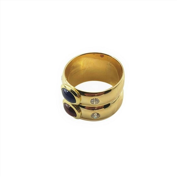Vintage 18 Karat Yellow Gold Natural Ruby, Sapphire Diamond Ring Size 8 #11210 - Picture 5 of 10